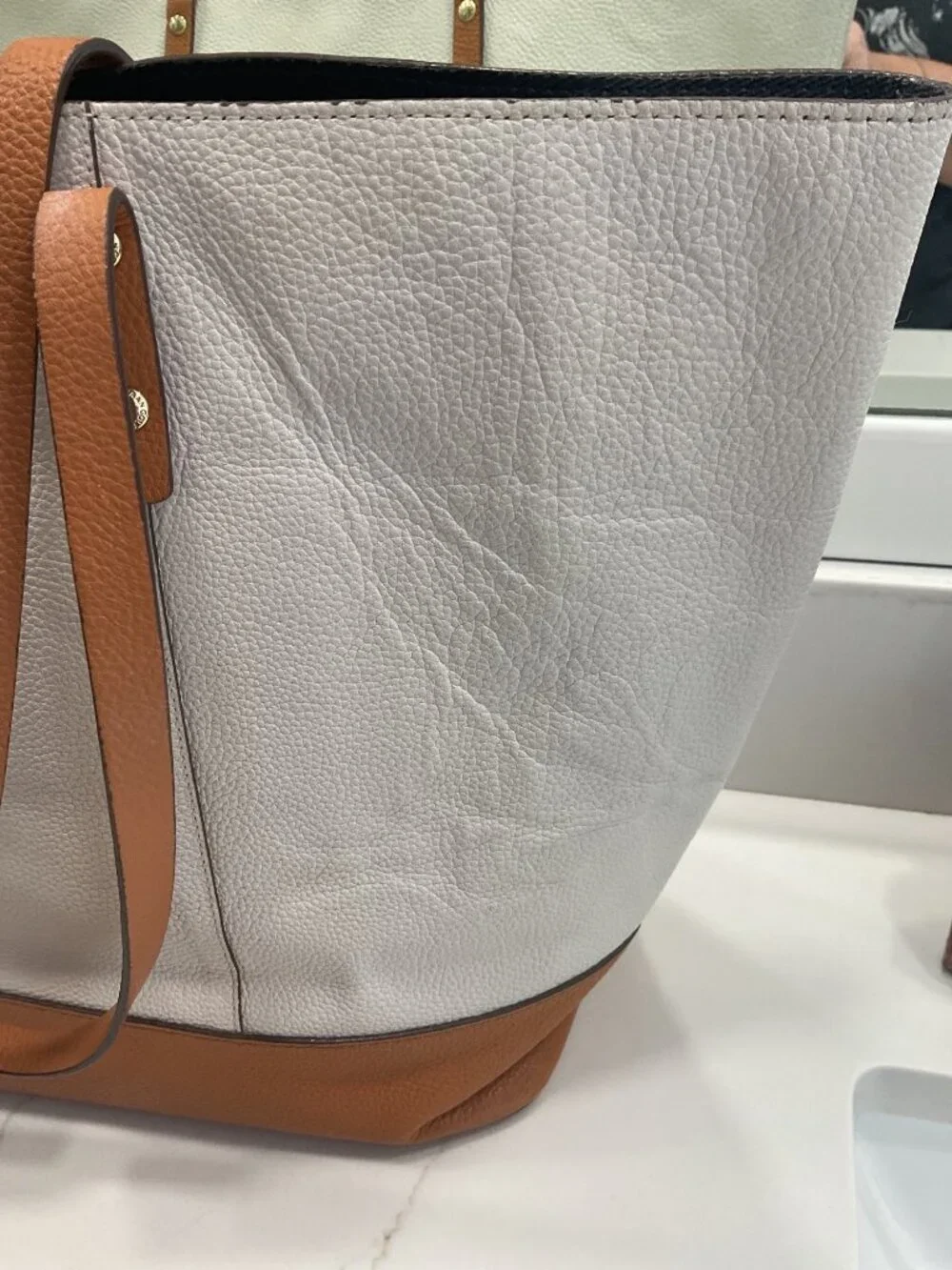 Cole Haan Beckett Tote Bag Pebbled Leather Color Block Large Casual School Work